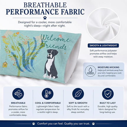 Caroline's Treasures BB7581PILLOWCASE Funda de almohada estándar de tela para bóxer negro con el texto "Welcome Friends", estándar, multicolor
