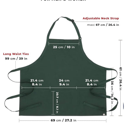 Chef Works Unisex Three Pocket Apron, Hunter Green, One Size