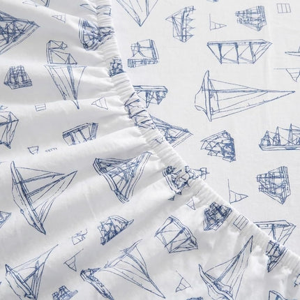 Nautica - Twin XL Sheets, Cotton Percale Bedding Set, Coastal Home Decor, Dorm Room Essentials (Whitewood Sail Blue, Twin XL)