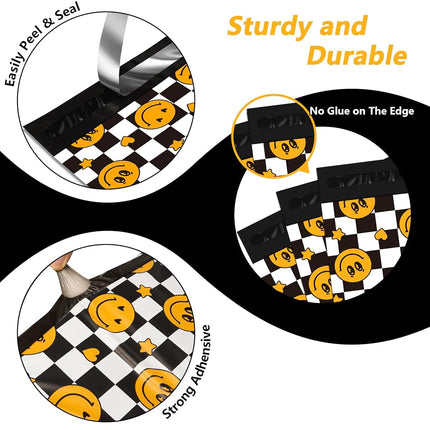 Poly Mailers 14.5x19 Inch, 50 Pack, Smiley Checkered Shipping Bags