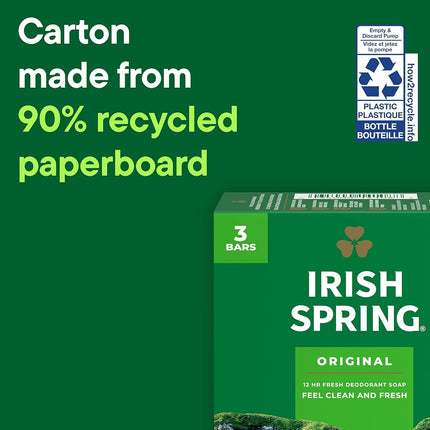 Irish Spring Savon Pain Désodorisant Original, 104,9 g, Lot de 3 (Paquet de 8)