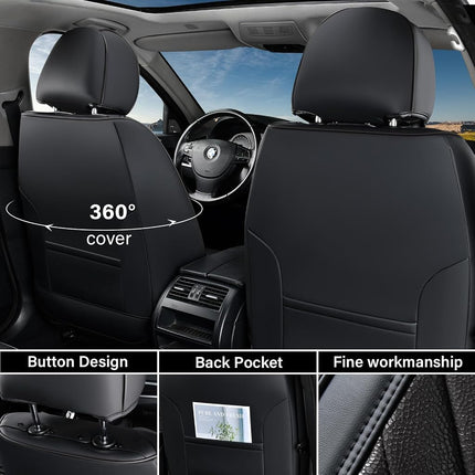 Coverado Car Seat Covers Front, Car Seat Covers Front Seats, 2-Pack Seat Covers for Cars, Luxury Leathaire Car Seat Protector Luxury Leathaire Waterproof Seat Cushions Universal Fit Most Cars Black