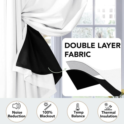 Deconovo Rideaux 100% Occultants avec Doublure Noire, Rideaux Isolants Thermiques Anti-Bruit à Oeillets, Double Couche Assombrissant la Pièce pour Chambre à Coucher, Crèche, Bureau à Domicile, 1 Panneau, Blanc Pur, 100W x 84L