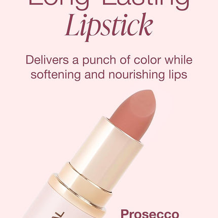 Mineral Fusion Long-Lasting Lipstick, Vivid & Smudge-Free Lip Color with Avocado Oil, Cocoa Seed Butter, Free of FD&C Dyes, Paraben and Gluten, Prosecco