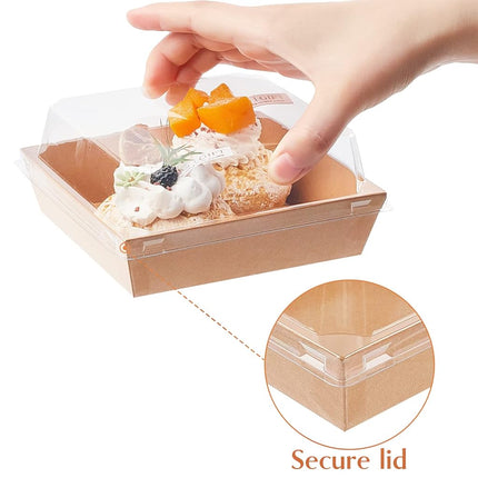 Ocmoiy Small Charcuterie Boxes with Clear Lids, To Go Paper Disposable Food Containers, 5 Inches Bakery Dessert Boxes for Sandwich, Cookie, Pastry, Cake Slice (Brown, 50ct)