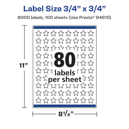 Avery Glossy Clear Star Labels with Sure Feed, 75" x .75", 8,000 Glossy Clear Labels, Print-to-The-Edge, Laser/Inkjet Printable Labels