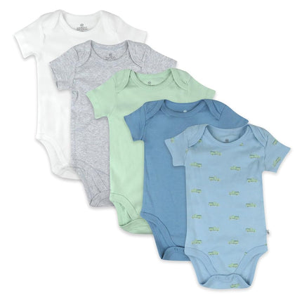 HonestBaby 5 Pack Short Sleeve Bodysuits Onesie 100% Organic Cotton Toddler Girls Unisex Baby, cornflower, 3-6 Monate