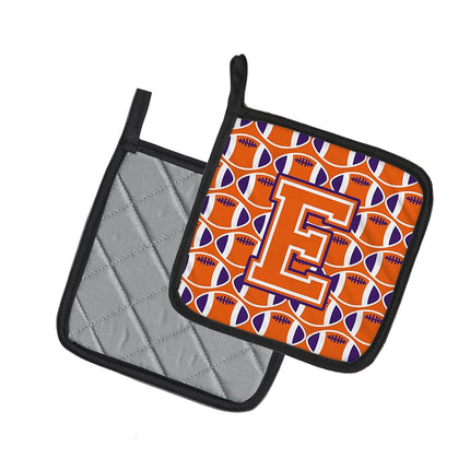 Caroline's Treasures Letter E Football Orange, White & Regalia Pair of Pot Holders, 7.5HX7.5W, Multicolor