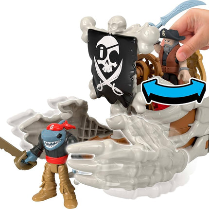Fisher-Price Imaginext Billy Bones Pirate Ship Playset with Accessories 3 Action Figures & Toy Boat with Skeleton Hands and Launcher, 7 Accessories for Pirate Adventures