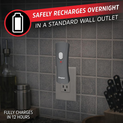 Energizer Weatheready Rechargeable Compact Handheld Light, Plug-in Rechargeable LED Light, Automatic Power On Emergency Flashlight, Built-in Rechargeable Battery Included