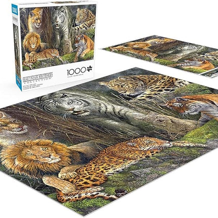 Buffalo Games - James Hautman - Big Cat Collage - Puzzle de 1000 pièces pour adultes - Un puzzle stimulant parfait pour les soirées jeux - Taille finale : 68 x 50 cm
