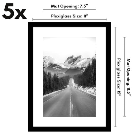 Americanflat 11x15 Picture Frame Set of 5 in Black - Use as 8x12 Picture Frame with Mat or 11x15 Frame Without Mat - Gallery Wall Frame Set with Hanging Hardware - Horizontal or Vertical Display