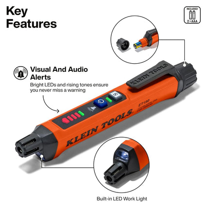 Klein Tools ET190 Gas Leak Detector, Wide Detection Range, Audible and LED Alerts, Slim and Lightweight