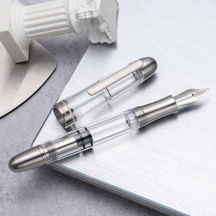 Asvine P36 Titanium Fountain Pen Piston Filling, Extra Fine Nib Clear Transparent Acrylic Smooth Writing Pen Case Set