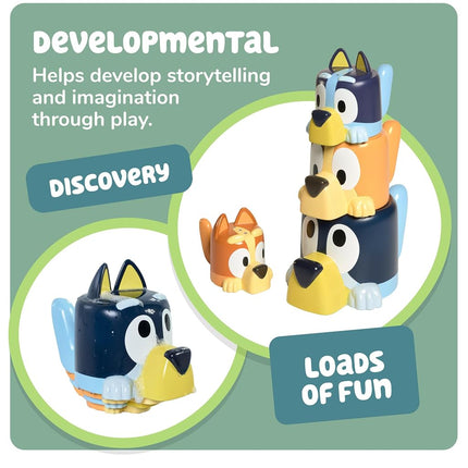 Toomies Bluey's Family Pourers with Designs Featuring Chilli, Bandit, Bingo, and Bluey - Nesting, Stacking Cups for Bath Time - Officially Licensed Bluey Toys - Baby Bath Toys for +18 Months