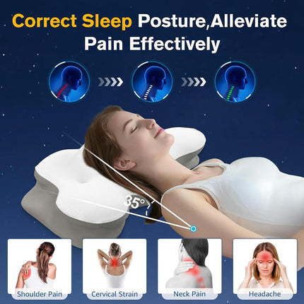 Cervical Neck Pillow, Pillows for Neck and Shoulder Pain, Contour Pillow, Neck Pillows, Pillow for Neck Pain Relief, Side Sleeper Pillows for Adults, Ergonomic Pillow, Memory Foam Pillows(Light_White)