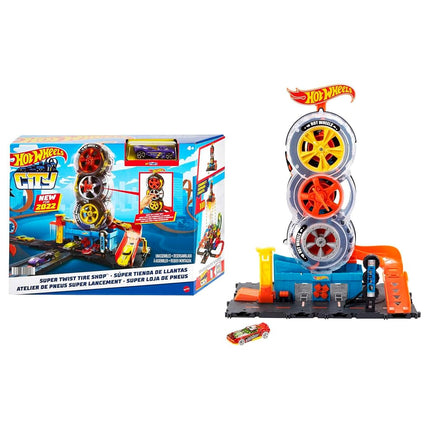 Hot Wheels City Super Twist Tire Shop Playset & To