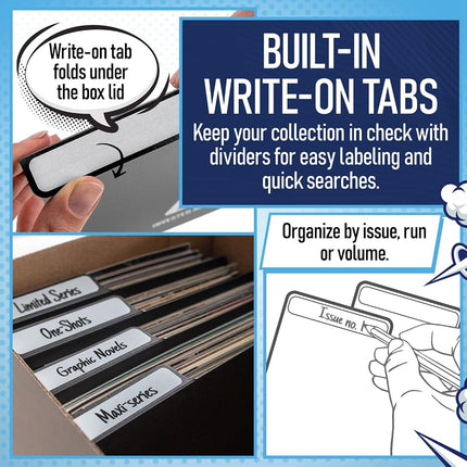 Black Comic Book Dividers (25 Pack) | 30PT Polyethylene Plastic, Bins, Cabinets, Library Dividers, Comic Book Boards for Fabric Storage, Divider with Write-On Index Folding Tab, Archival & Acid Free.