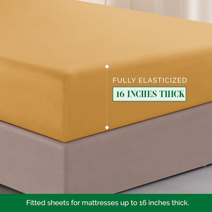 Elegant Comfort Luxurious 1500 Premium Hotel Quality Microfiber Three Line Embroidered Softest 4-Piece Bed Sheet Set, Wrinkle and Fade Resistant, Full, Camel-Gold
