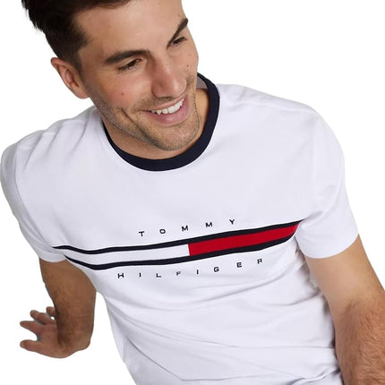 Tommy Hilfiger Men's Regular Fit Flag Embroidered Crew Neck T-Shirt 2024 Collection, (2024) Perfect White, XXL