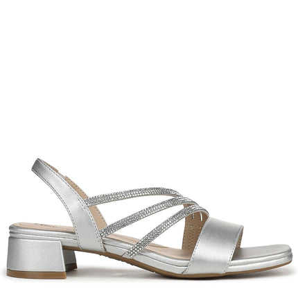 LifeStride Women's Joy Strappy Sandal Heeled, Silver, 7 Wide