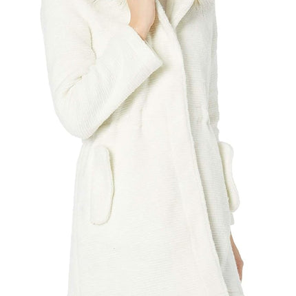 BB Dakota Women's Brushed Ribbed Coat with Faux Fur Trim Hood Jacket, Ivory, Medium