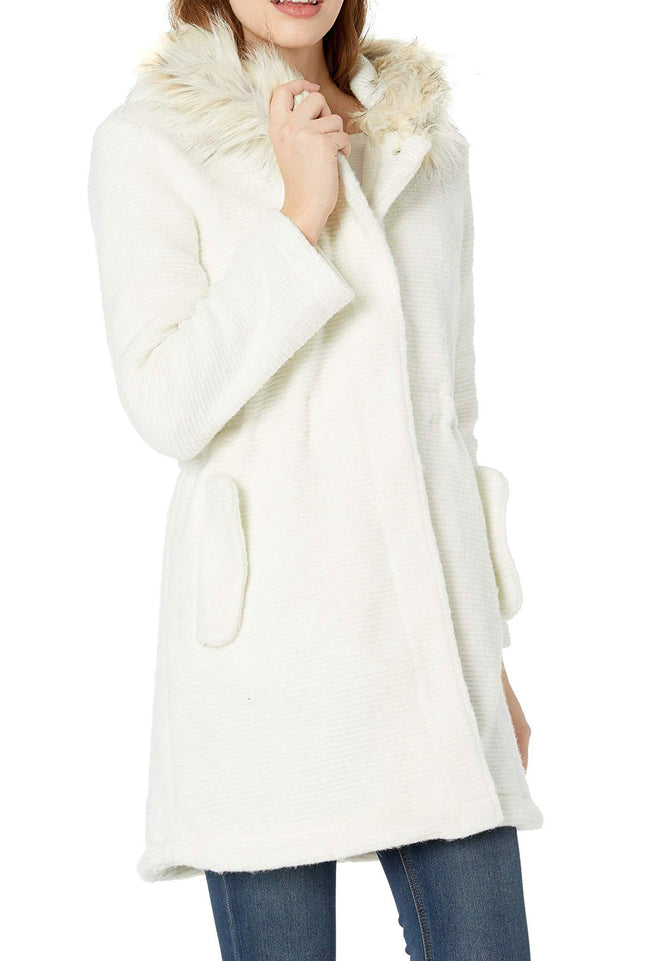 BB Dakota Women's Brushed Ribbed Coat with Faux Fu