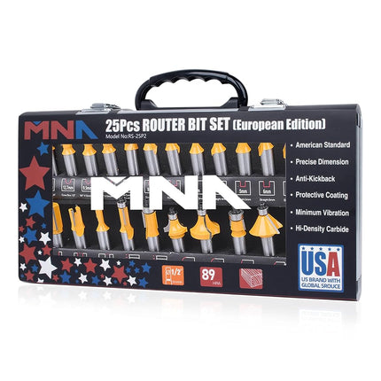 MNA Router Bit Set 25 Pieces 1/2 Inch, European Ed
