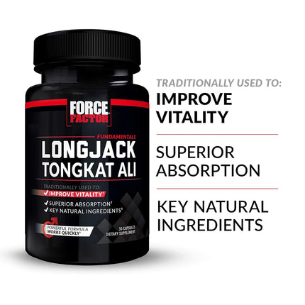 Force Factor Longjack Tongkat Ali for Men, Longjack Extract to Support Male Vitality and Improve Drive, Longjack Capsules with Superior Absorption and Key Natural Ingredients, 60 Capsules (2-Pack)