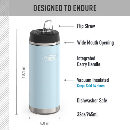 THERMOS ICON Series by Stainless Steel Water Bottle with Straw Lid, 32 Ounce, Glacier