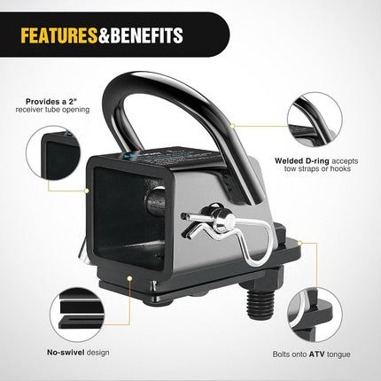 Nilight 3 in 1 ATV UTV Multi Hitch Mount with 2 Inch Receiver 1-7/8 inch Ball Hitch Rated 2000 LBS Winch Strap Loop Rated 5000 LBS