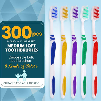 Navona 300 PCS Bulk Disposable Toothbrush Pack, Premium Individually Wrapped, Soft Bristles for Adults or Kids, Ergonomic Handle, Perfect for Travel, Hotel, Donation