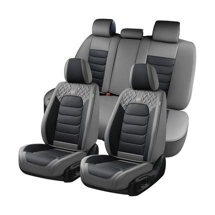 FLORICH Seat Covers Full Set,Leather Seat Covers, Front and Rear Seat Covers 5 Seats, Waterproof Car Seat Cushion Protector Accessories for Sedan SUV Pick-up Truck(Gray&Black, Full Set)