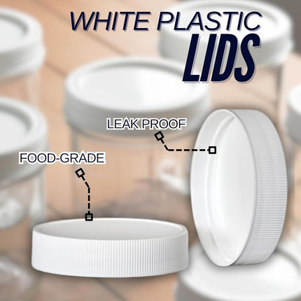 Wide Mouth Mason Jars 32 oz – 2 Pack Quart Size Jars with Airtight Lids and Bands & White Plastic Lid, Ideal for Meal Prep, Canning, Fermenting and DIY Projects, Microwave & Dishwasher Safe.