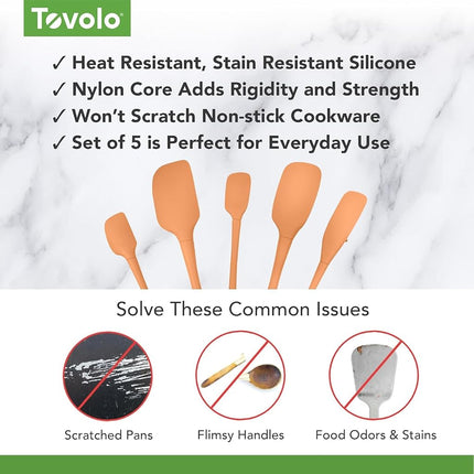 Tovolo 5-Piece Spatula Silicone Utensil Set (Apricot): Spatula, Spoonula, Jar Scraper, Mini Spatula, and Mini Spoonula