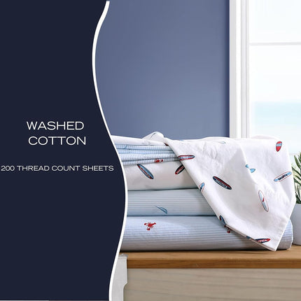 Nautica - King Sheets, Cotton Percale Bedding Set, Casual Home Decor (Boat Stripe Pale Blue, King)