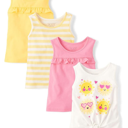 The Children's Place Baby Toddler Girls Everyday Tank Tops, Sun Valley Ruffle 4-Pack, 4T