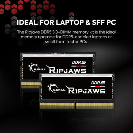 G.SKILL Ripjaws DDR5 SO-DIMM Series DDR5 RAM 64GB (2x32GB) Up to 4800MT/s CL40-39-39-76 1.10V Unbuffered Non-ECC Notebook/Laptop Memory SO-DIMM (F5-4800S4039A32GA2-RS)
