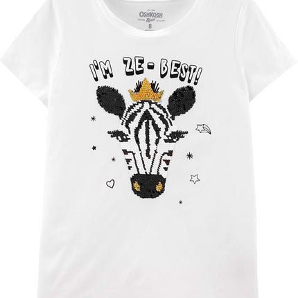 OshKosh B'Gosh Girls' Little Flip Sequin Tee, Ivory Zebra, 10