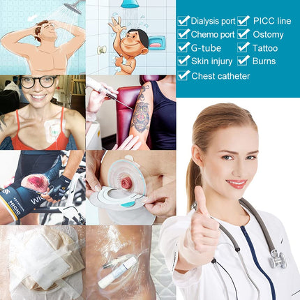 Waterproof Shower Protector | 10x10 Inch Dialysis Catheter Shower Cover Large | Without Glue in The Center for Chest Chemo Port Picc Line PD Peritoneal Dialysis Accessories Bandage (Pack of 25)