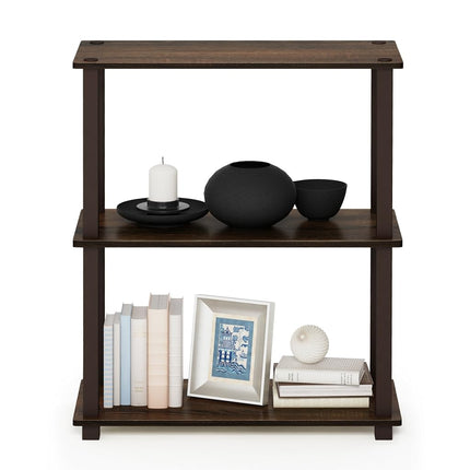 Furinno TURN-S-TUBE Storage Shelves Set of 2, 3-Tier Book Shelf, Corner Shelf, Toolless Open Shelves, Square Tubes, for Organization and Storage, Living Room, Garage, Home Office, Walnut