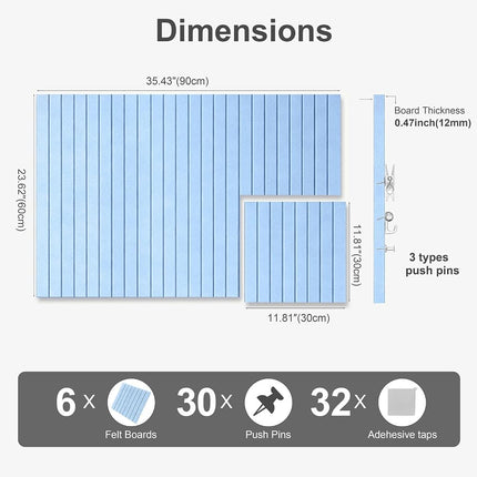 0.47”Thick Slat Felt Bulletin Board Wall Tiles Pin Board 36x24 (F-LBlue)
