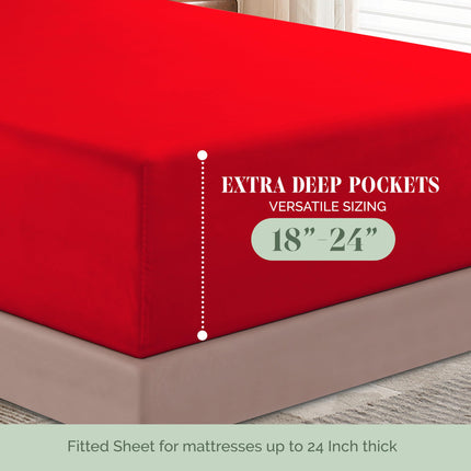 Elegant Comfort 4-Piece Bed Sheet Set - Luxury Bedding 1500 Premium Hotel Quality Microfiber, All Around Elastic 18-24 Inches Deep Fitted Sheet- Extra Deep Pocket Sheets, King, Red