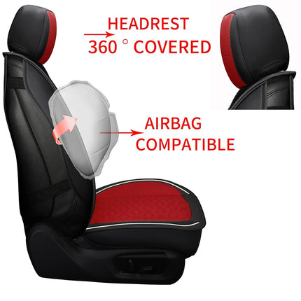 Tapha Executive Leatherette Car Seat Cover & Cushion Set, Breathable and Water-Resistant, Universal Fit for Car SUV & Truck (Front Seats Only, Black & Red) (TAP-01-A2)