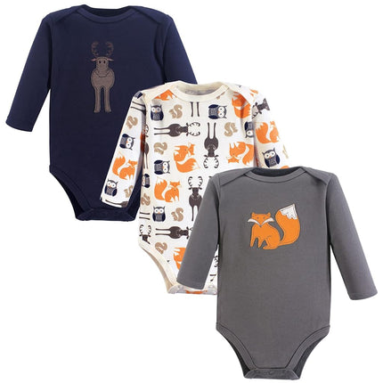 Hudson Baby Baby Boys Cotton Long-sleeve Bodysuits 3-pack, Forest, 3-6 Months