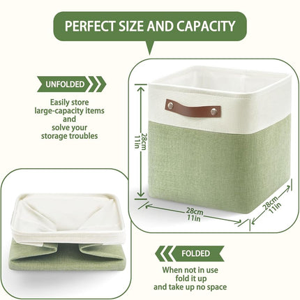 Patvingot Fabric Storage Cubes with PU Handles(White/Green, 28cm-6Pack)