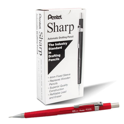 Pentel Sharp Mechanical Pencil, (0.5mm), Metallic Red Barrel, Box of 12 (P205MB)