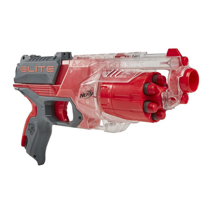 NERF Elite Disrupter Blaster, 6-Dart Rotating Drum, Slam Fire, Translucent Red, for Kids (Amazon Exclusive)