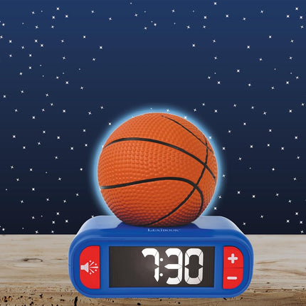 LEXIBOOK Basketball Night Light Alarm Clock, Sounds & Melodies, Backlit LCD Display, Bright, Snooze, Blue/Orange