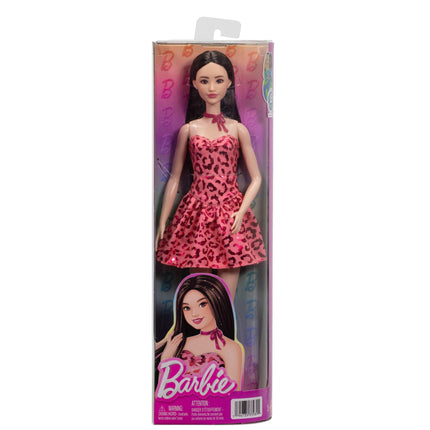 Barbie Fashionistas Doll #246 with Black Hair, Pink Leopard Print Strapless Dress with Accessories like Tie Necklace and Boots, JJN59